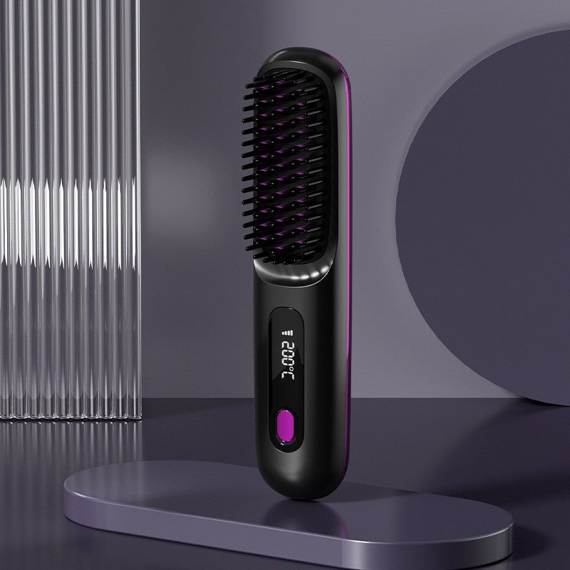 New Lcd Wireless Hair Straightening Comb Rechargeable Ceramic Digital Comb Mini Hair Straightener Portable Hair Comb - Image 1